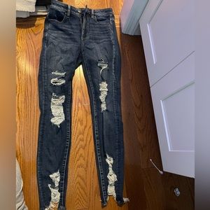 American eagle super stretch dark wash ripped skinny jeans